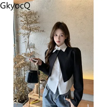 GkyocQ אופנה בכיר הגיוני קוריאני גרסה אחת אבזם ז ' קט נשי ליפול 2023 חדשות מזג סלים פסקה קצרה חולצה