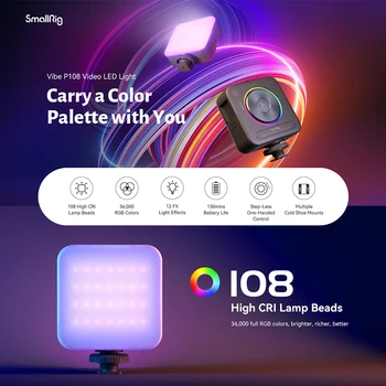 SmallRig P108 RGB וידאו האור 360 בצבע מלא צילום תאורה 2500mAh נטענת במצלמה ניידת LED מצלמה אורות