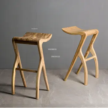 נורדי יצירתי בר כסאות בר מודרני ריהוט יוקרה מול שולחן בר גבוה צואה בבית קפה מזדמן עץ מלא בר הכיסא D
