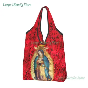 גואדלופה הבתולה מריה עם פרחים מצרכים שקית קניות, קניות Tote תיק כתף גדול קיבולת נייד הקתולית תיק