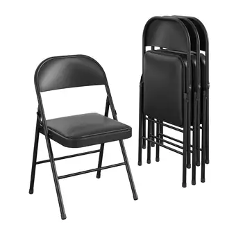 מעמודי התווך ויניל כיסא מתקפל (4 Pack), שחור