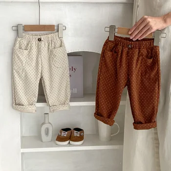 2023 הסתיו החדש בייבי קורדרוי תינוק מכנסיים ילדה דוט הדפס מכנסי תינוק בחורים מזדמנים מכנסיים ילדים מכנסי קורדרוי