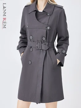 LANMREM מעצב אמצע אורך המעיל של נשים 2023 סתיו חדש דש כפול עם חזה בסגנון בריטי אופנה מעיל רוח 2DA1662
