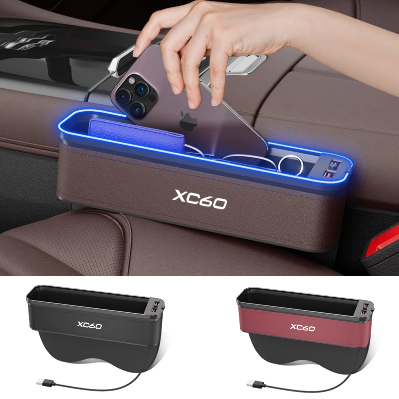 Gm המושב תיבת אחסון עם אווירה אור על וולוו XC60 המושב ניקוי ארגונית למושב USB לטעינה אביזרי רכב0