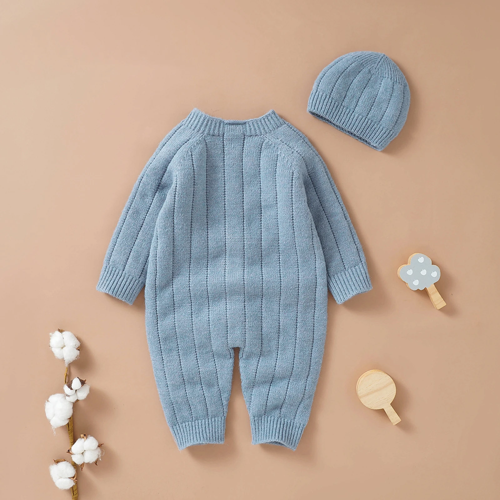 Pudcoco תינוק בייבי בנות בנים החורף סרבל וכובע, מוצק צבע השרוול הארוך אחת עם חזה סרוגים רומפר, 0-18 חודשים.5